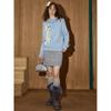 Coolhut Blue Knitwear Versatile Petal Collar Jacquard Atmosphere Loose New Style Winter Women's Sweater