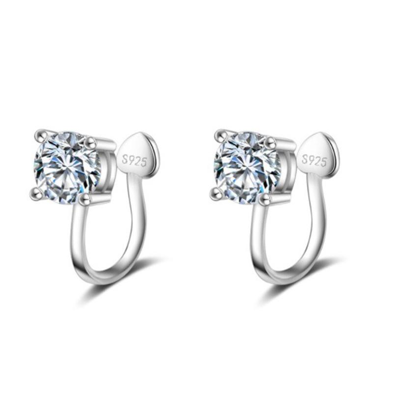 Argent 925 Simple Cristal Zircon Clip sur Manchette d'Oreille Boucle d'Oreille Femme Petite Mini Pince d'Oreille Manchettes Sans Trou de Perçage Faux Boucles d'Oreilles