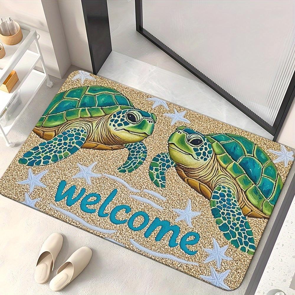 

2D Embroidered Turtle Design Welcome Mat Summer Beach Decorative Floor Mat Starfish Non-slip Entrance Rug Home Decoration Carpet 40cm x 60cm