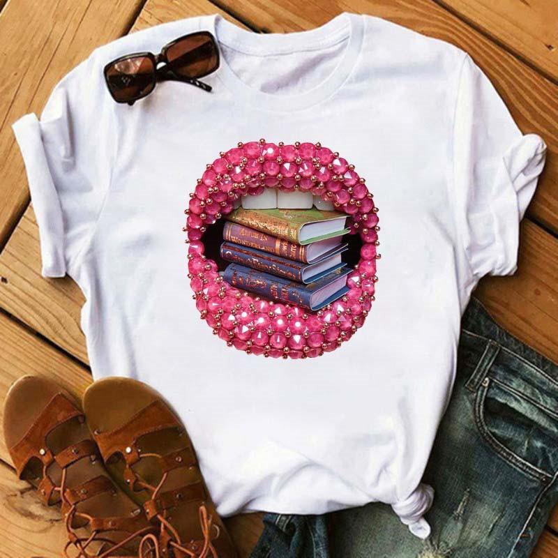 Spring Summer Plus Color Lips Loose Casual Fashion Simple Round Neck Pure Cotton Short Sleeved Top T-Shirts Women’s