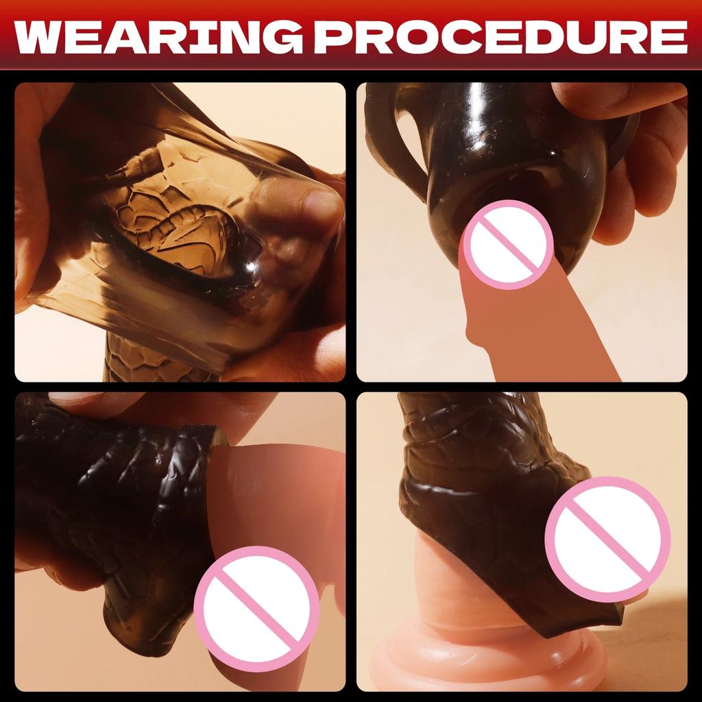 Reusable Condoms Penis Extend Sleeve with Vibrator Dick Enlarger Dildo Enhancer Delay Ejaculation Cock Rings Sex Toys for Men
