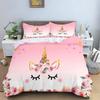 Cute Flowers Rainbow Unicorn Couple Bedding Set Pink Hearts Duvet Cover Pillowcase For Girls Bedroom Decor