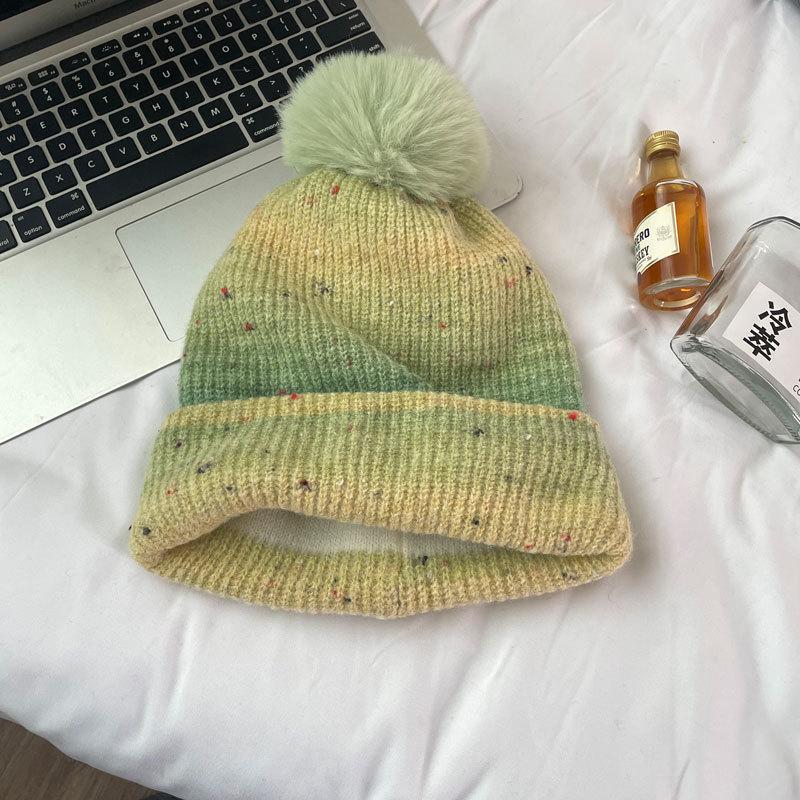 Rainbow gradual change thickened warm wool hat female cute winter star point wool knitted hat couple