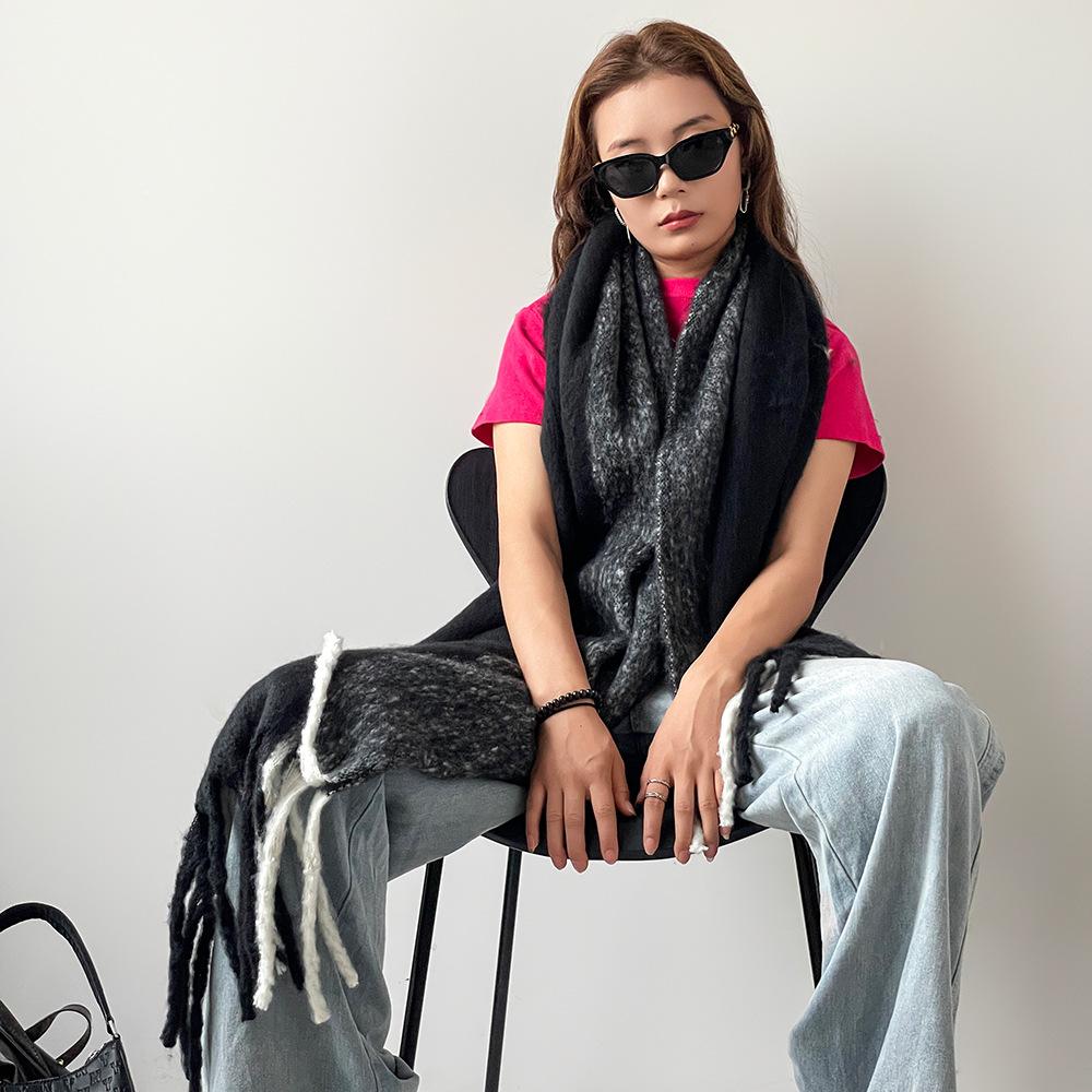 Soft waxy plush large size scarf women's autumn and winter fashion warm thickened scarf white fringed large shawl