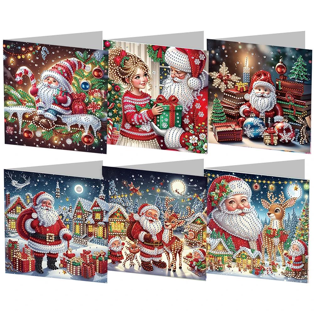 6Pcs Christmas Reindeer Diamond Handmade Card DIY Diamond Painting Card Diamond Drawing Card for Adults Holiday Friends Family