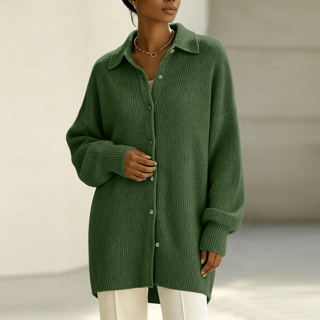 Women's Casual Single-Breasted Cardigan Sweater with Sleeves and Lapel Collar