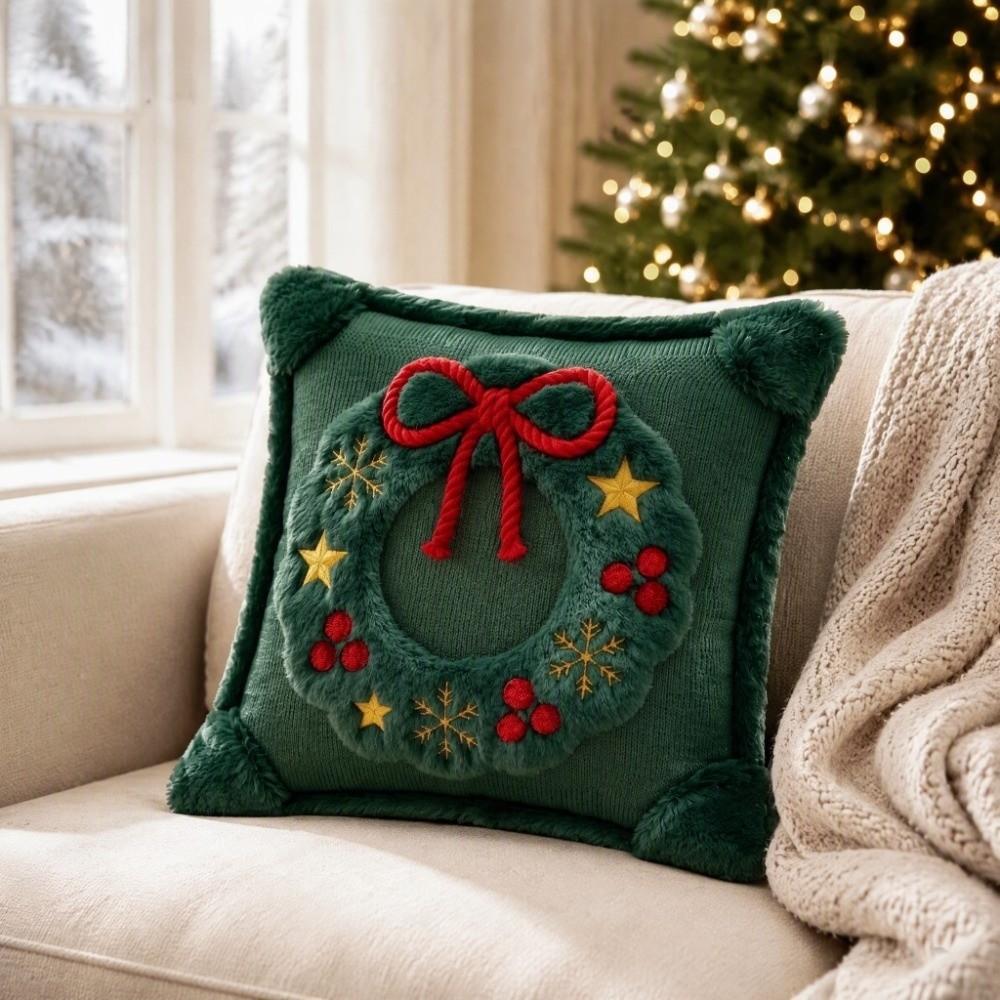 Christmas Wreath Christmas Pillowslip Plush Throw Cushion Case Throw Pillow Cover Home Decor