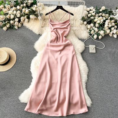 Summer Office Style Elegant Strap Dress Women Korean Fashion Party Midi Dresses Ladies Designer Casual One-piece Dress 2024 New