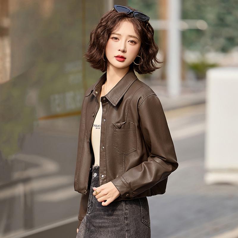 2025 Spring Women's Casual Leather Jacket - Loose, Versatile Lapel Design ZH1163