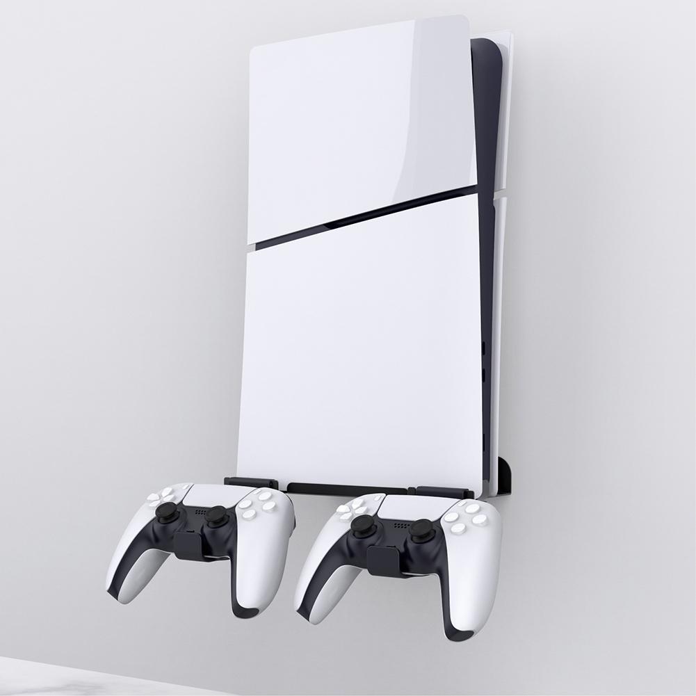 Wall Mount Bracket Display Stand Base with 2 Controller Mounts Wall Hanging Stand for PS5 Slim Digital Edition and Disc Edition