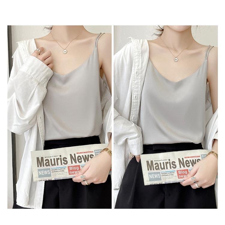 2025 Damski Biały Satynowy Top na Ramiączkach - Imitacja Jedwabiu, Piękne Plecy, Letnia Warstwa