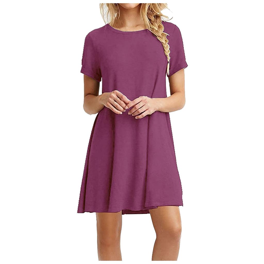 Women's Skirt Knee-length Dress Color Summer Casual Swing Dress