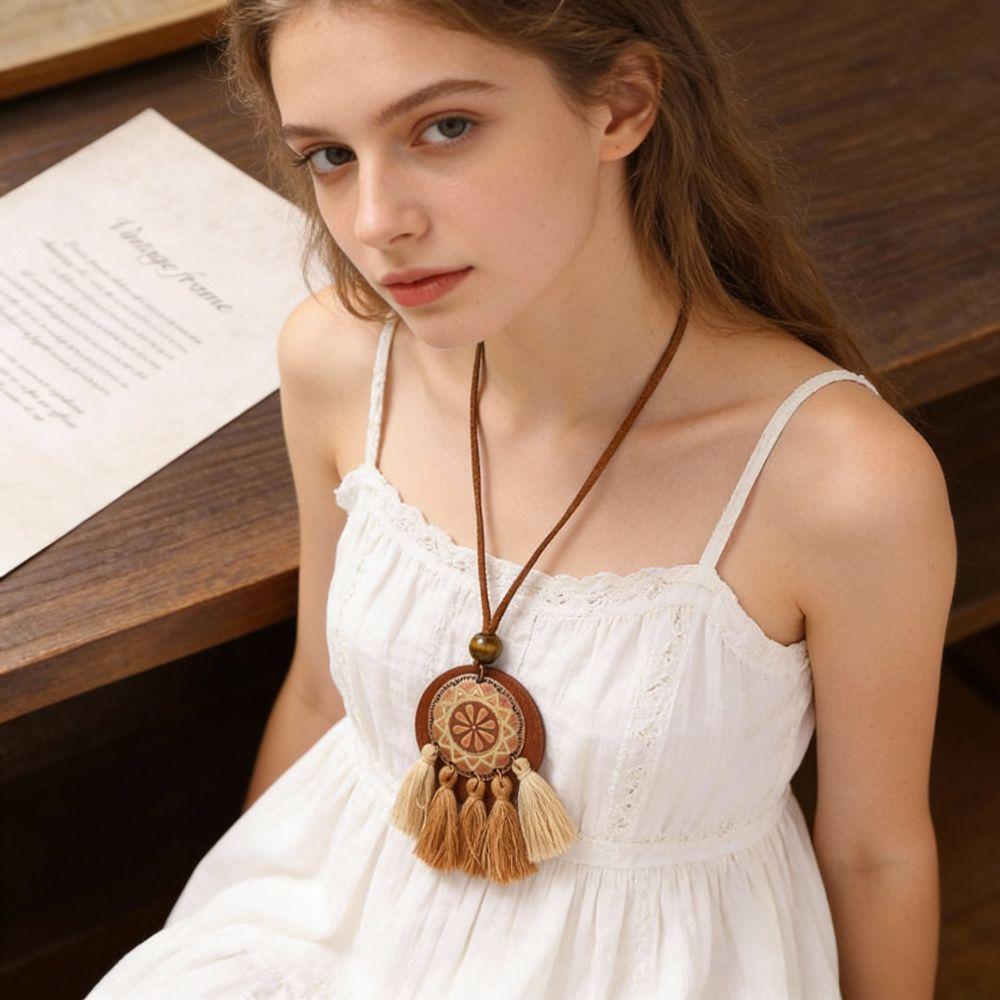 Elegant Turquoise Shell Pendant Women Fashion Brown Pendent Necklaces Sweater Chain  Jewelry