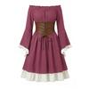 Womens Medieval Renaissance Dress Off Shoulder Gothic Style Corset Waist Vintage Long Sleeve Flared Skirt Costume for Halloween or Themed Events