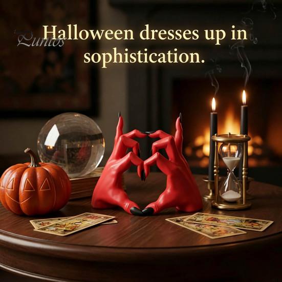 Halloween Tabletop Ornament Gothic Devil Hands Heart Statue, Demon Fingers in A Gesture Realistic Texture Sculpture Sculpture, Resin Love Sign
