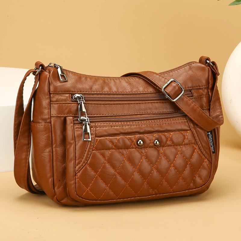 Women's Soft Leather Bag Vintage Mother Bag PU Large Capacity Middle-Aged Shoulder Crossbody Bag