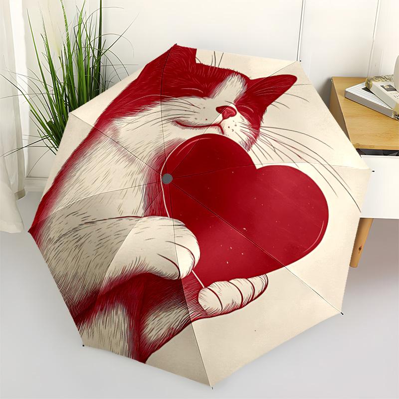 1pc Cat Heart Automatic Open/Close Umbrella Compact Folding Umbrella, All-Season Portable Umbrella for Women/Men F1124140