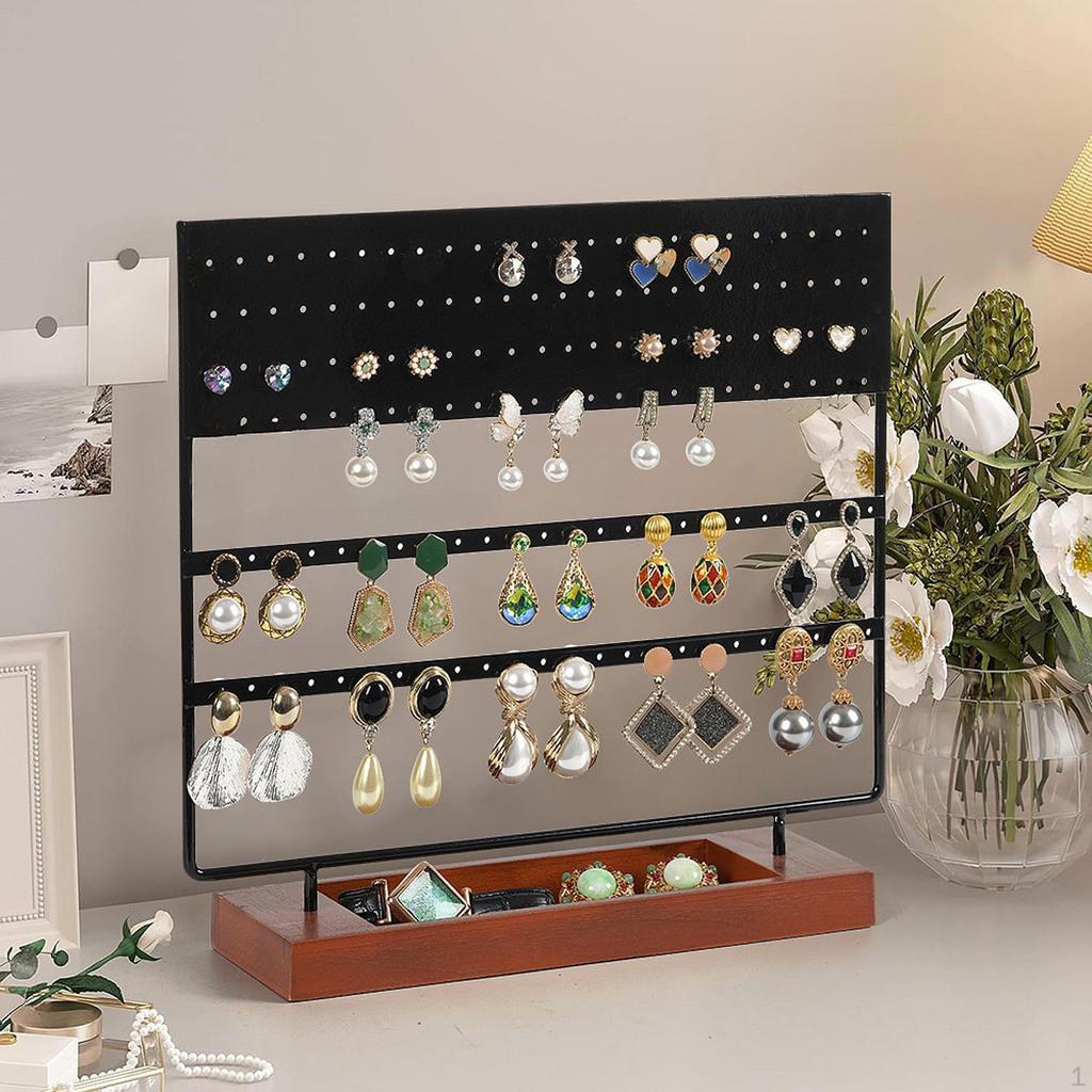 Earring Holder, Jewelry Organizer, Simple Countertop Wood Base Stable Display Stand Storage