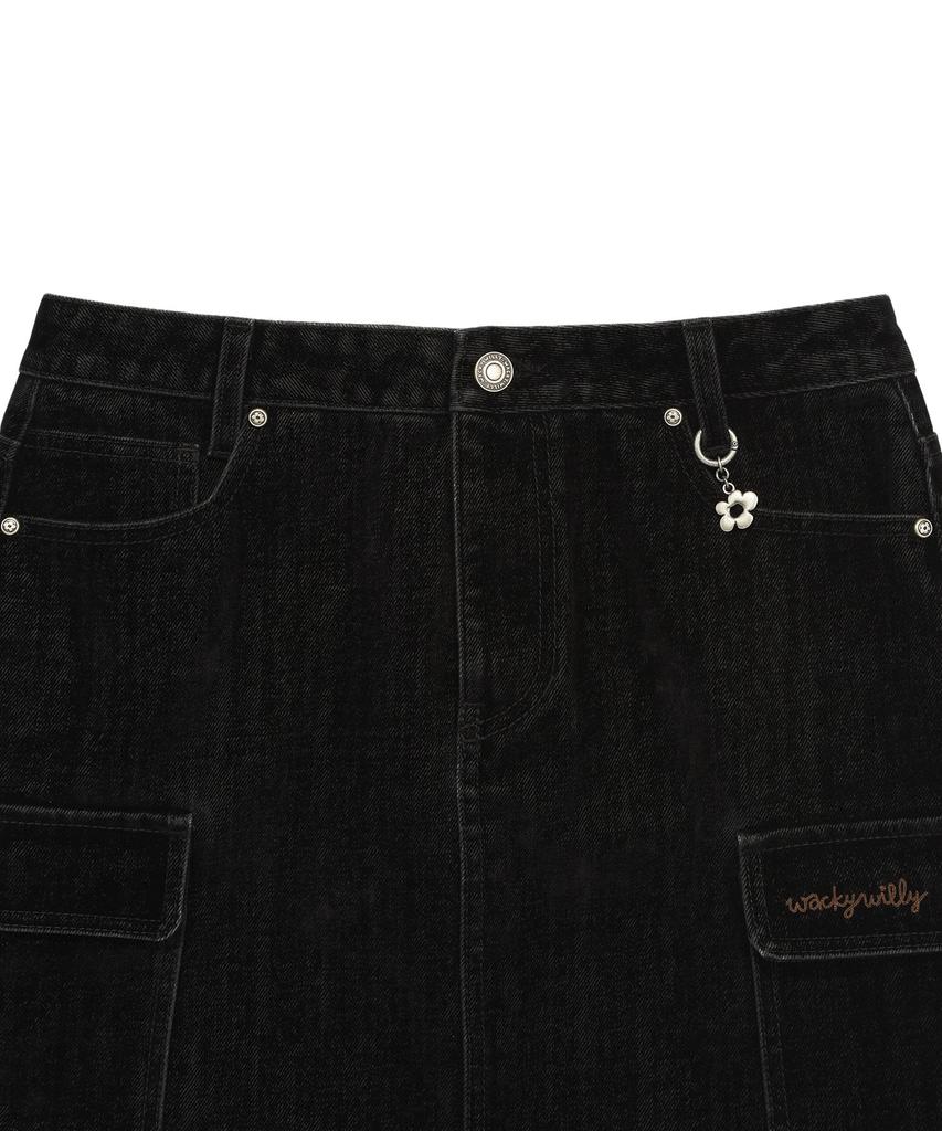 Wacky Willy Women'S Velvet Denim Cargo Mini Skirt Black