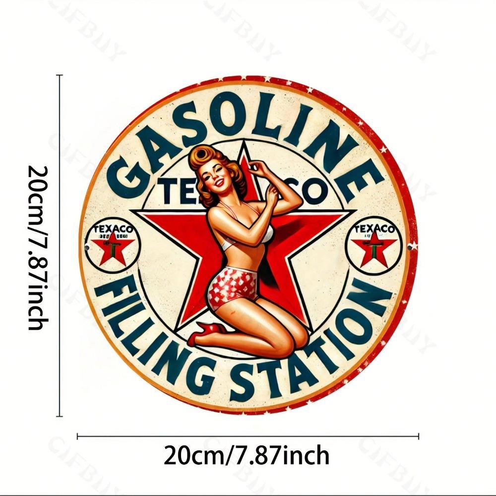 Vintage Gas Station Retro Metal Sign Home Decor Wall Art Aluminum Round Sign 8x8 Inch
