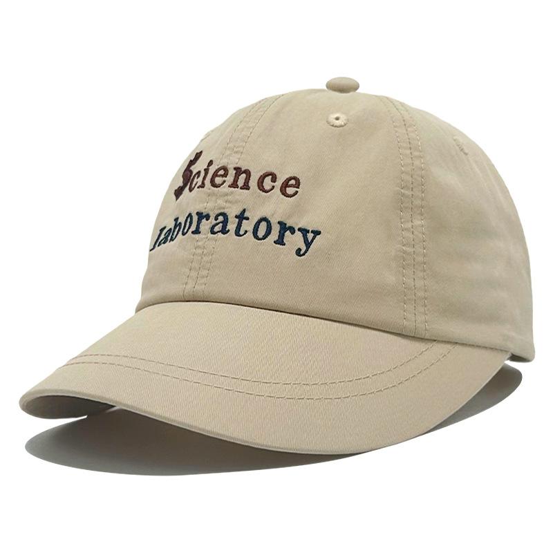 Small Baseball Hat with Wide Brim Showing Face for Women's Temples Hat Spring and Summer Sun Protection Pure Cotton Soft Top Embroidered Baseball Hat