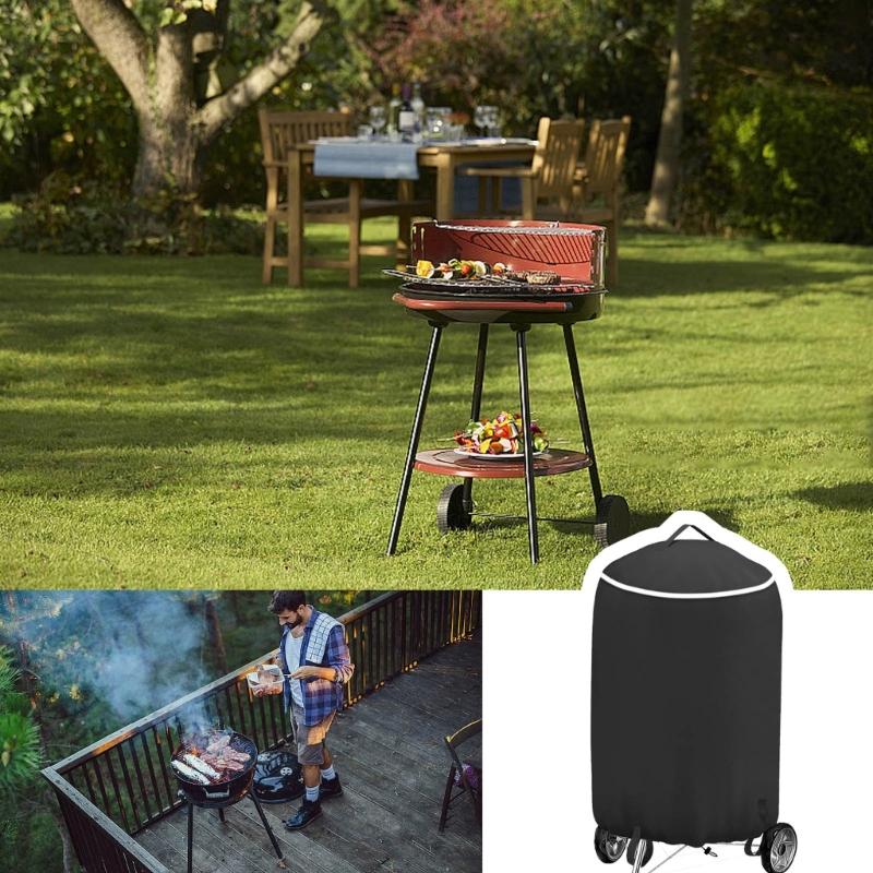Practical Round BBQ Grills Cover Ultraviolets Resistant Tearproof With Portable Handle And Bottom Foot Sleeves