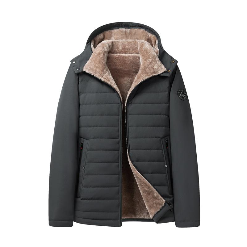 Jacket for Middle-aged and Elderly, Fleece-lined, Thickened, Cold-resistant, Warm, Solid Color, Regular Fit, Men's Cotton Coat, Dad's Outfit