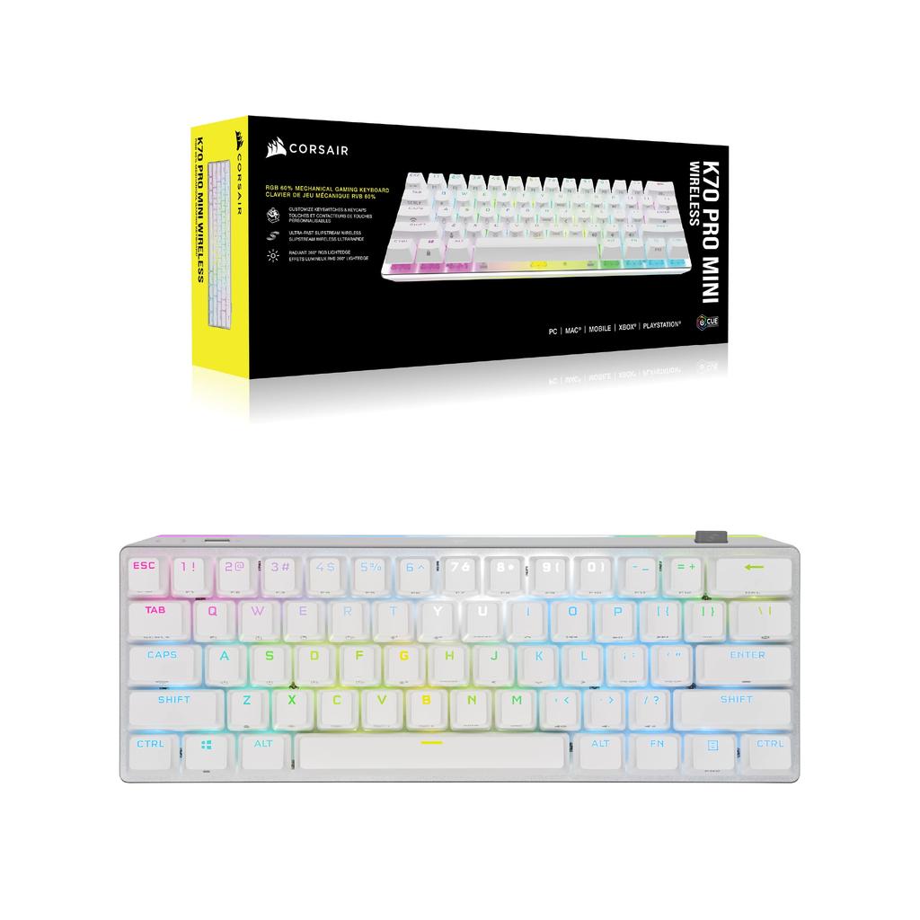 CORSAIR K70 PRO MINI RGB Wireless Gaming MX SPEED 60% Keyboard, Hot-Swap Keyboard, White, Switches, CH-9189114-JP