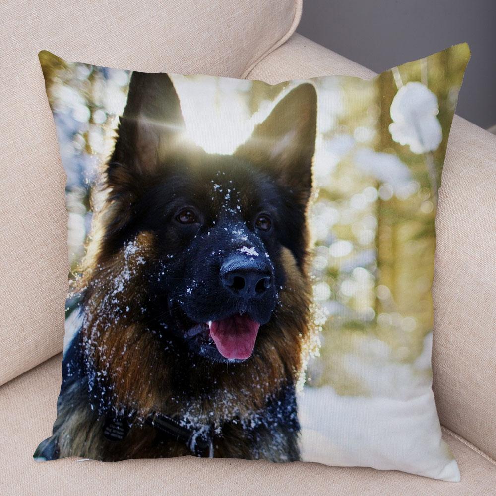 Home Decor German Shepherd Pillow Cover Sofa Cushion Pet Animal Polyester Printed Funda De Almohada