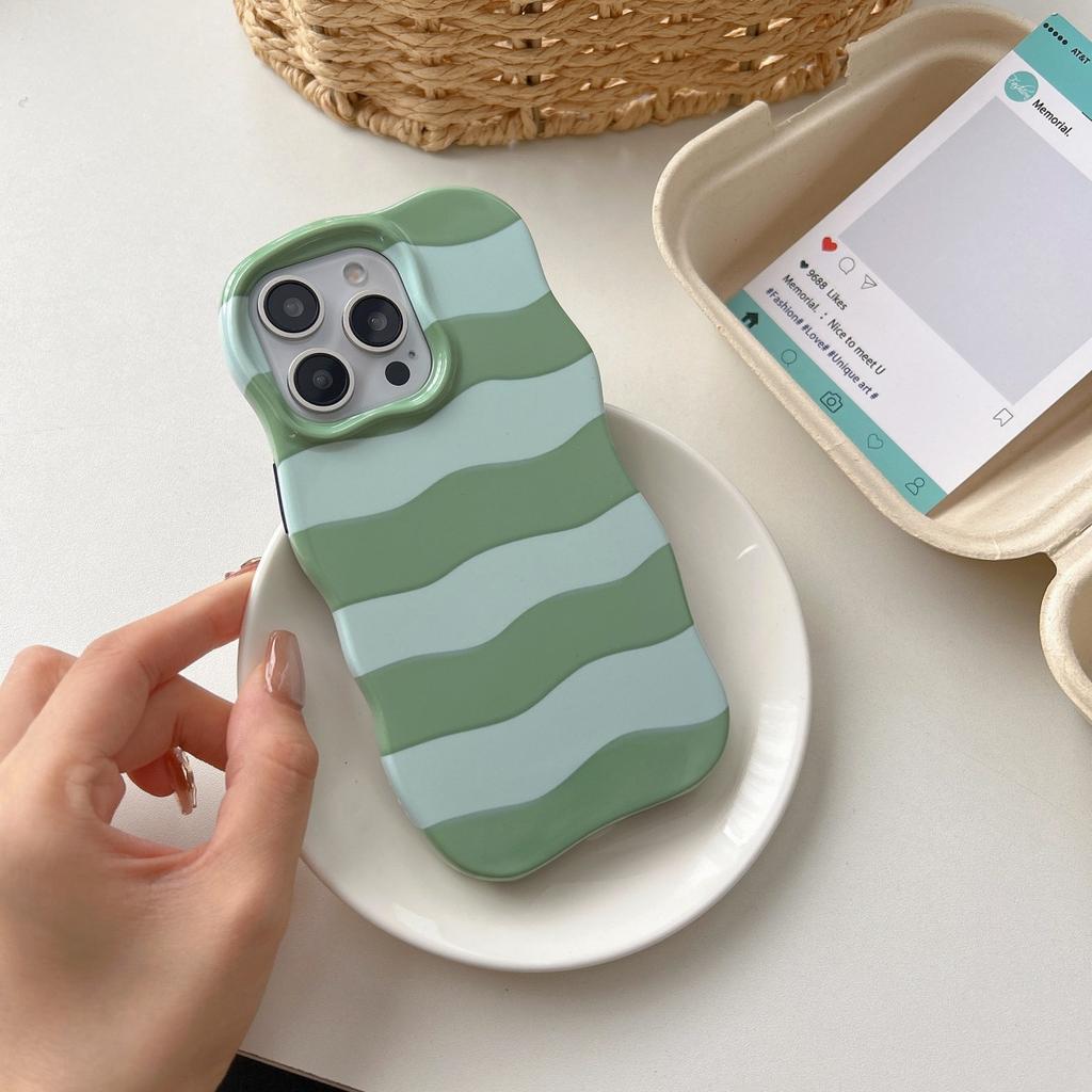 INS Cute Wave Polka Dot Phone Protect Case For iPhone 16 15 14 13 Pro Max Girls Women Hit Color Stripe Pattern Shockproof Cover