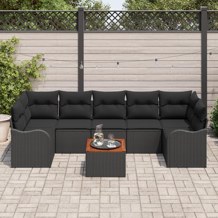 VidaXL 8-piece Garden Sofa Set with Cushions Black Poly Rattan Acacia 3356091