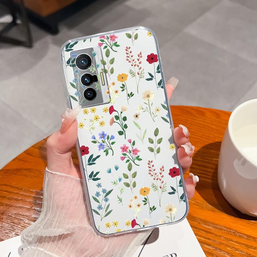 Чехол для мобильного телефона для Vivo X70 X80 Pro Plus X200S X27 X21 X60 Красивый цветочный узор Прозрачный ТПУ Улучшенная противоскользящая защитная оболочка для Vivo Чехол