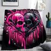 Skull and Love Print Flannel Blanket,High quality Comfortable for All Seasons,Home Decor,Warmth and Comfort,Perfect for Christmas Gifts