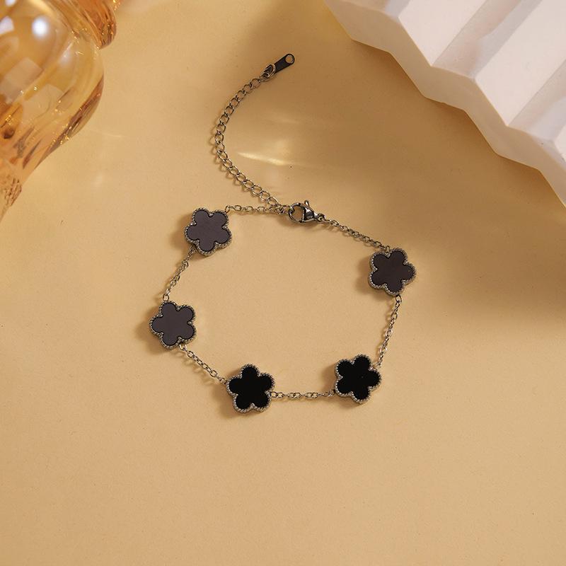 Luxury Women's Steel Four-Leaf Clover Bracelet - High-End Stylish Jewelry