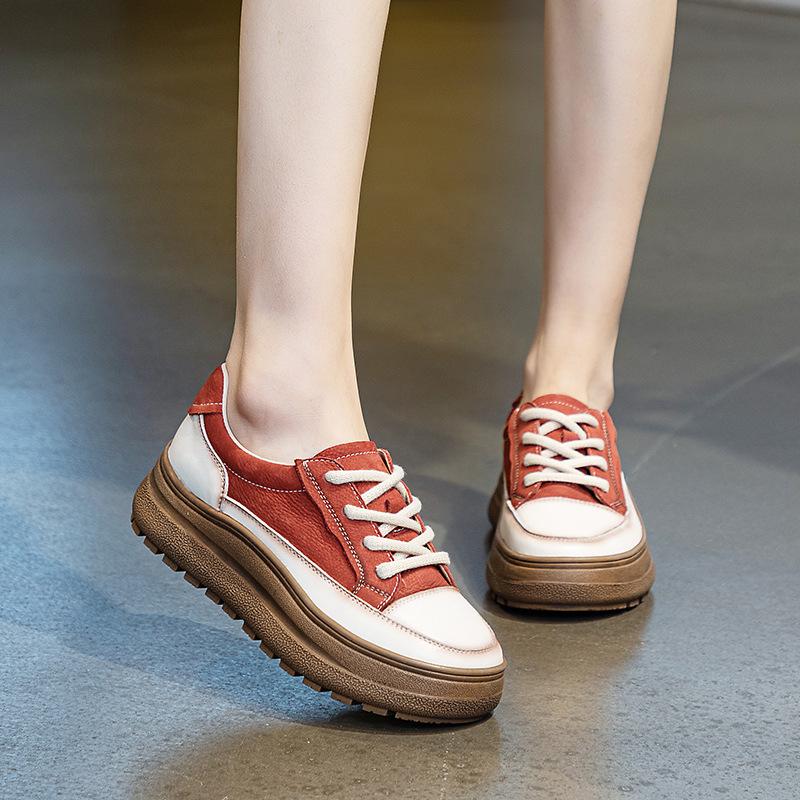 Casual Single-piece Flat Lace-up Comfortable Women's Retro-style Soft Leather Nurse Shoes