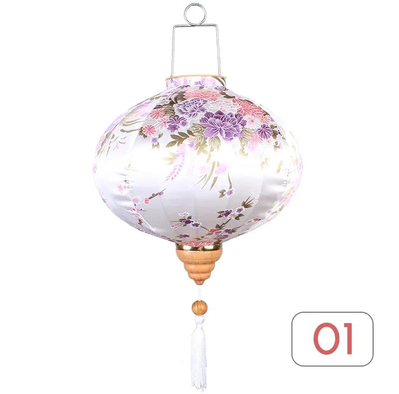 Chinese Style 12/14Inch Retro Floral Printed Silk Lantern Japan Vietnam Traditional Lantern for New Year Wedding Festival Decor