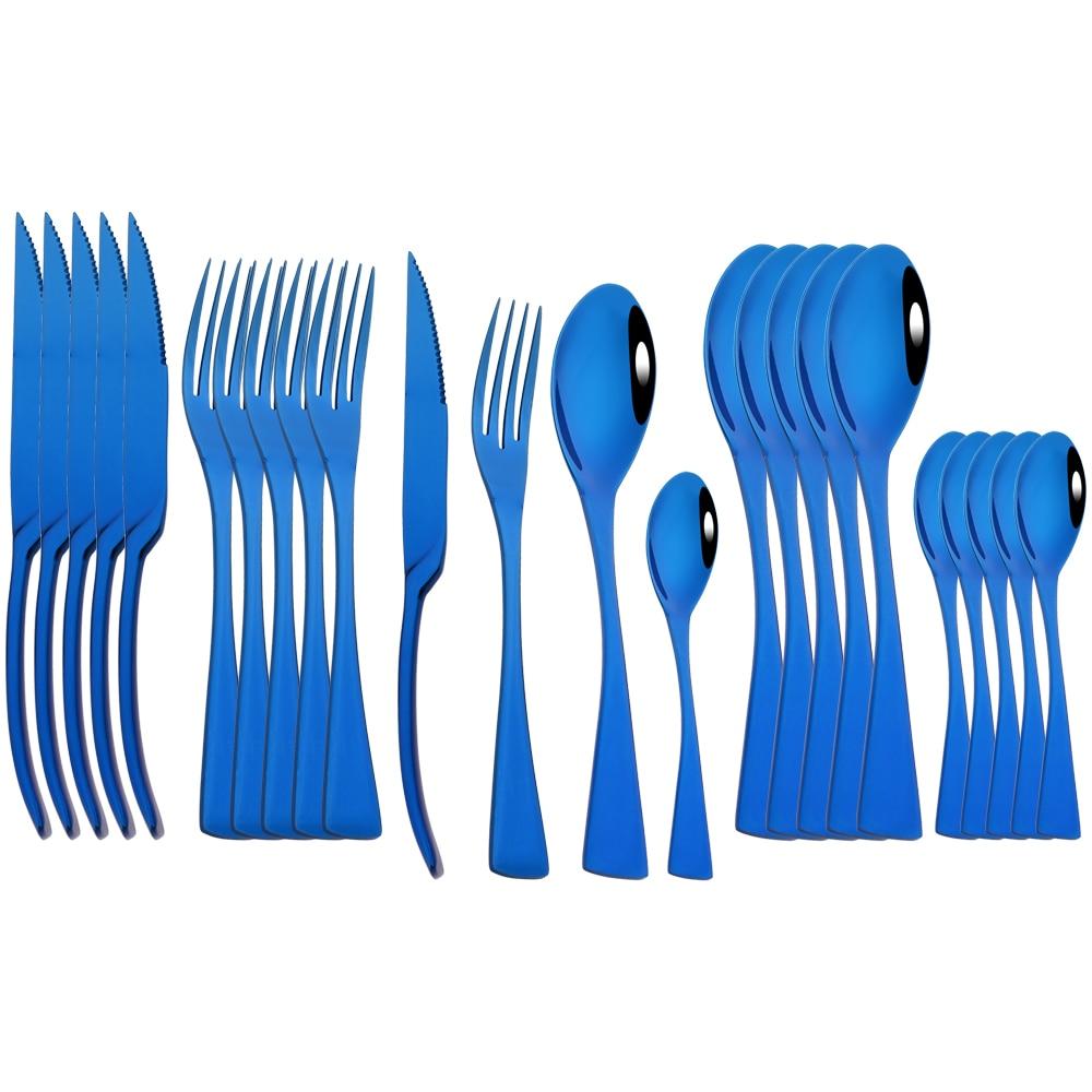 24Pcs Shiny Black Dinnerware Set Steak Knife Fork Coffee Spoon Cutlery Set Stainless Steel Tableware Western Kitchen Flatware