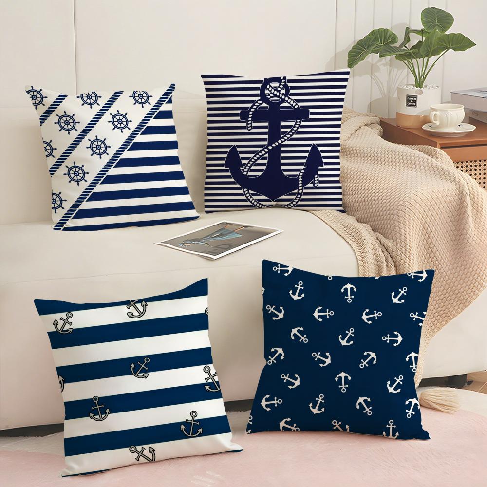Classic Oocean sailor Cushion Cover Short plush Doublesided Print Square Throw Pillow Covers Sofa Home Cushion Decor