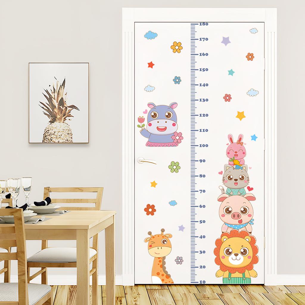 Little Animals Flowers Clouds Height Chart Wall Sticker Kids Room Living Room Wall Decoration Growth Ruler