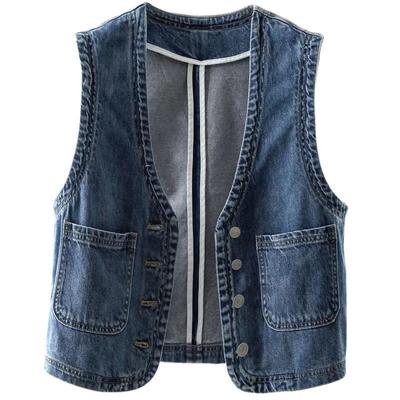 Plus Größe Frauen Vorderen Knopf Denim Weste Vintage V-ausschnitt Ärmellose Denim Weste Weibliche Herbst Oberbekleidung Strickjacke Tops