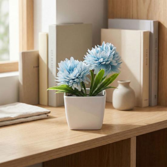 Fake Chrysanthemums Ball Flower In Pot Mini Artificial Potted Plants for Home Indoor Office Farmhouse Table Decor