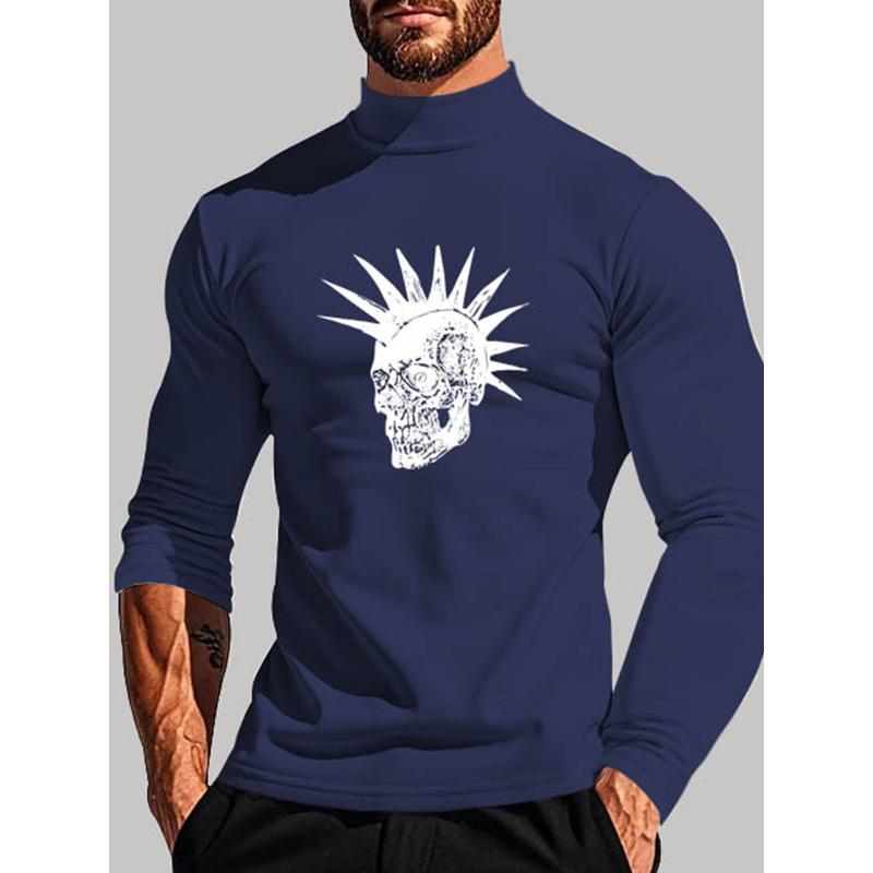 Men s Mock Neck Long Sleeve Top, Polyester Smooth for Winter XXL синий