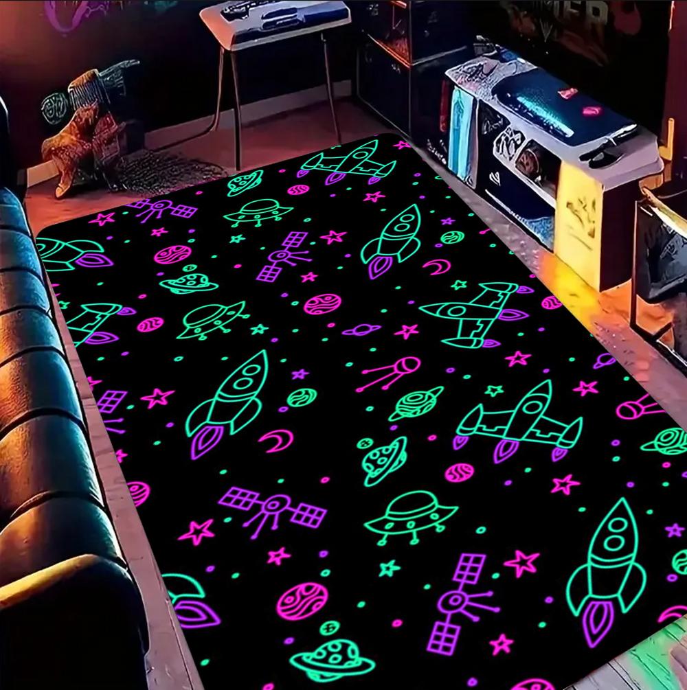 Galaxy Starry Night Rocket Carpet Playroom Floor Mat Kids Bedroom Decor Non Slip Rug Audio-Visual Room Floor Mat Door Mat