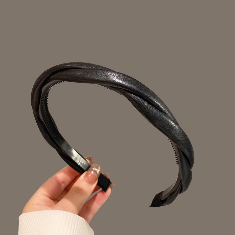 New  Korean Big Wide Ruffles Satin Bezel Black Coffee Neutral Solid Color Hairbands for Women Girls Hair Accessories