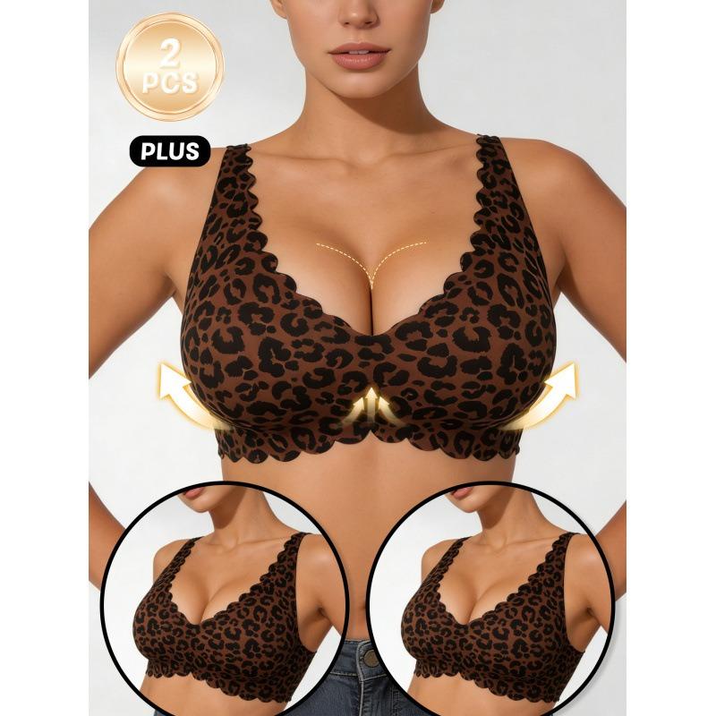 Soft Support Push Up Backless Comfortable Leopard Print Bra