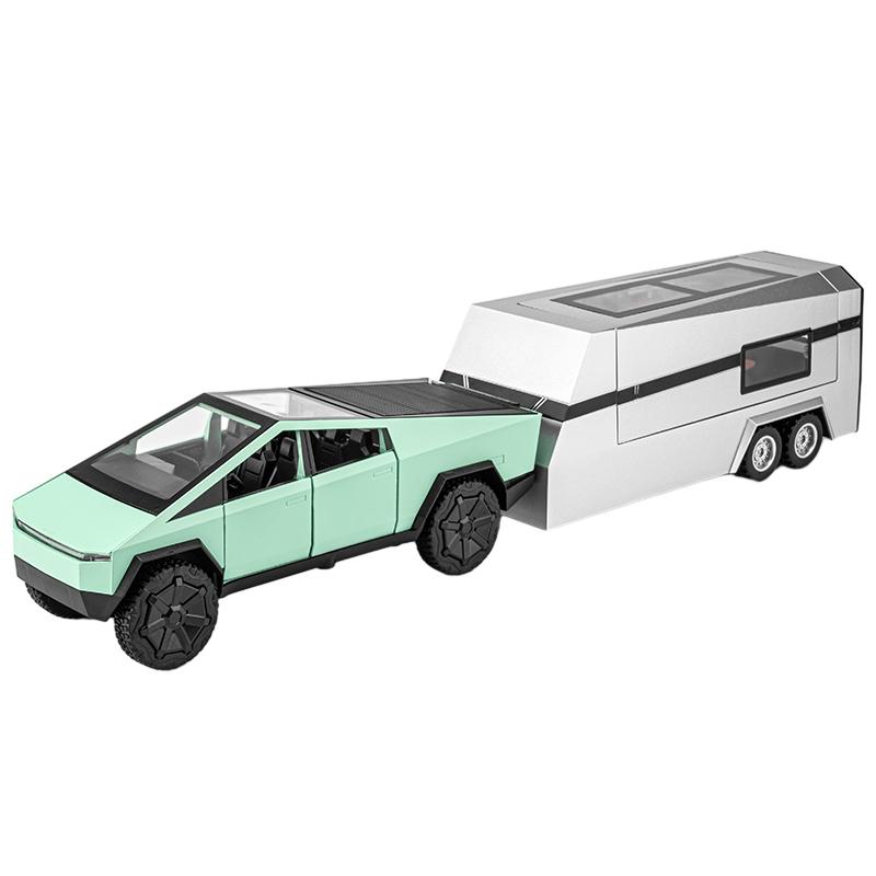 1/24 Scale Tesla Cyber Toys Off Road Truck Alloy Metal Diecast Car Model Sound and Light Boutique Decorative Collection Ornaments Birthday
