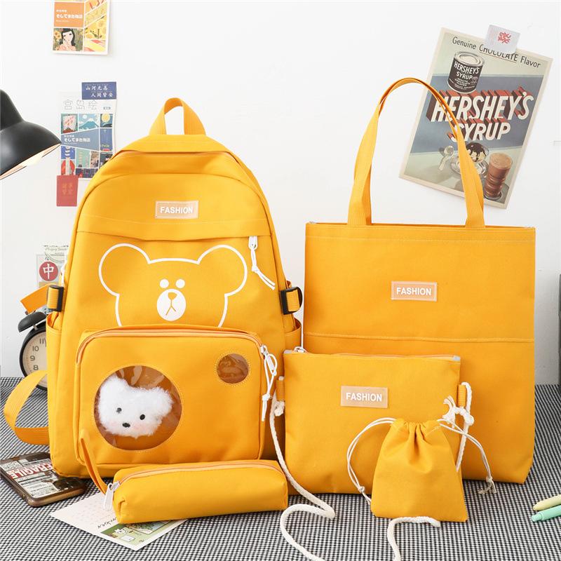 Elementary School Schoolbag Female New Large-capacity Middle School Student High School Student Backpack Five-piece Backpack