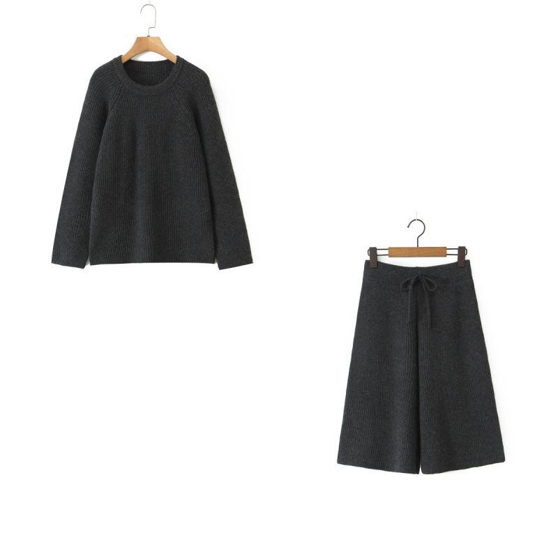 

European & American Women s Fashion Casual Versatile Two-Piece Set: Pullover Sweater & Shorts One Size сірий колір