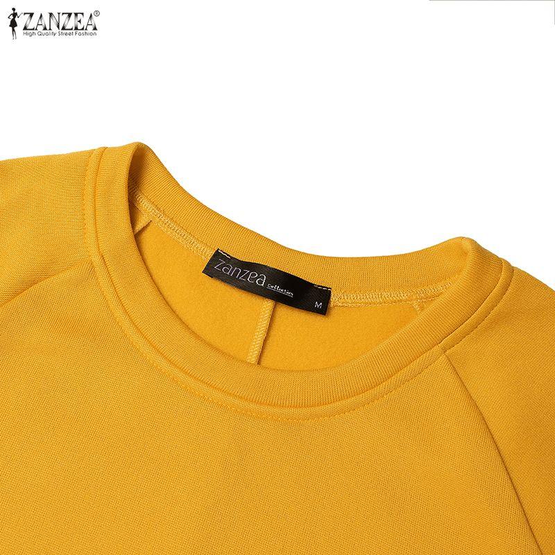 ZANZEA Women Casual Round Neck Long Sleeve Loose Ruffles Sweatshirt Dress