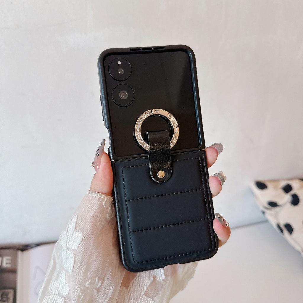 For Xiaomi Mix Flip 2 Case Case Down Jacket Style Rhinestone Decor Ring Holder Leather Coated PC Phone Cover